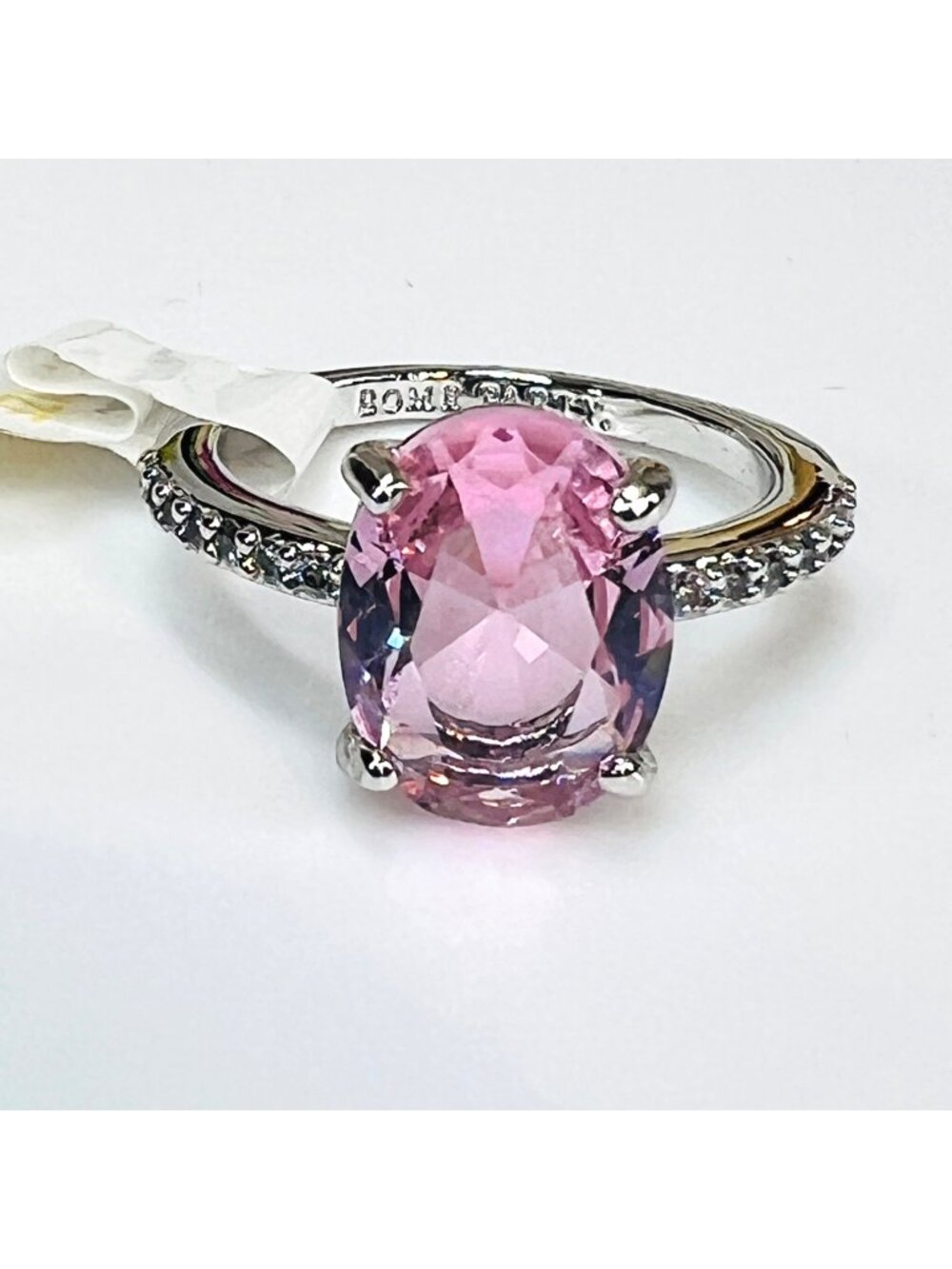 Ring Bomb Party Ring  NWOT size 7 pink stone silver color band